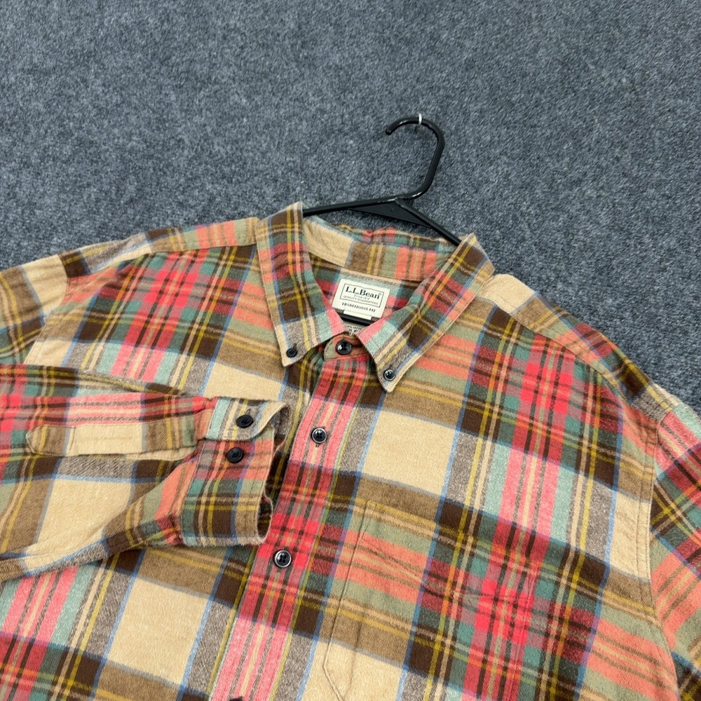 LL Bean Shirt Mens XXL Multicolor Cotton Plaid Flannel Button Down Outdoor Style